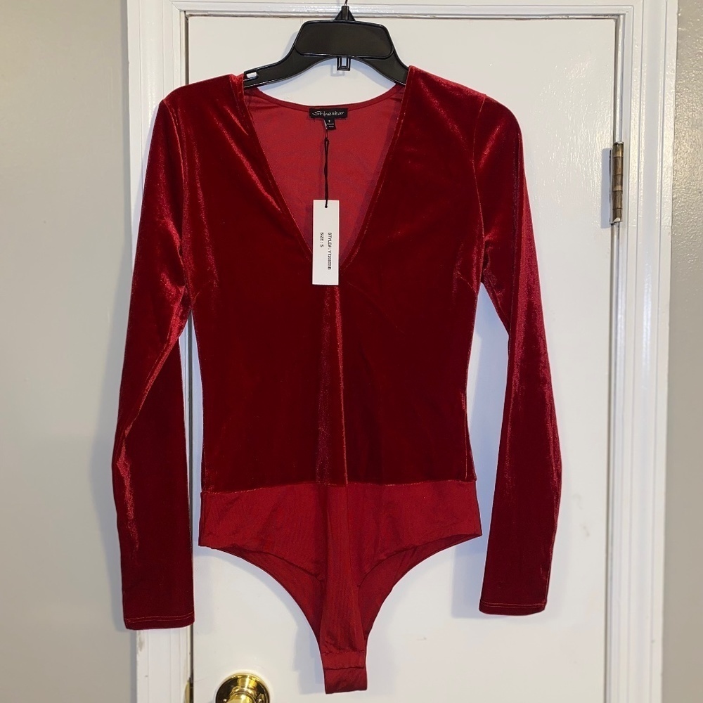 Shinestar Red Velvet Long-Sleeve Bodysuit